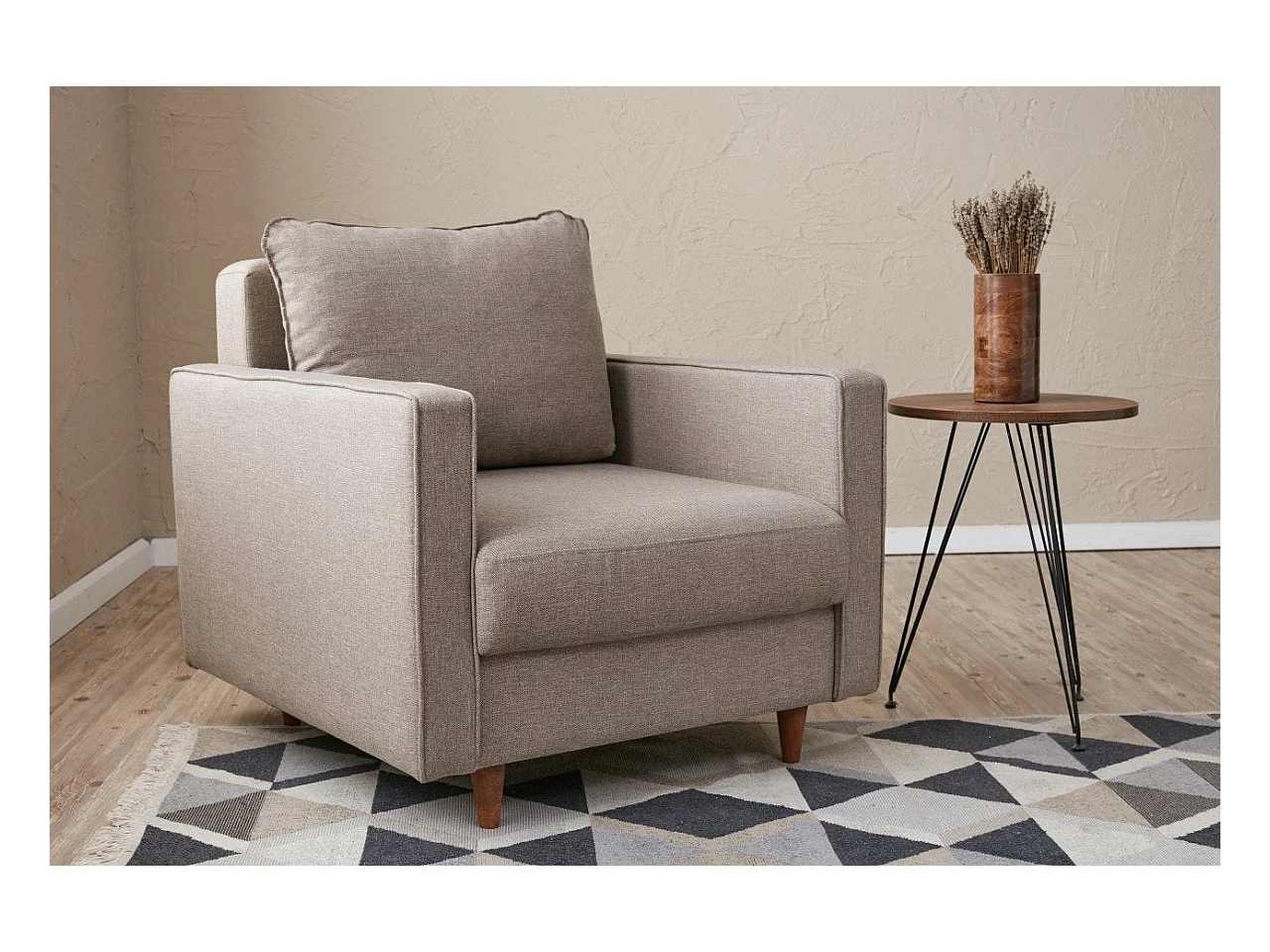 Moderne 1-zits fauteuil – 85 x 90 x 82 cm – crème – 100% polyester