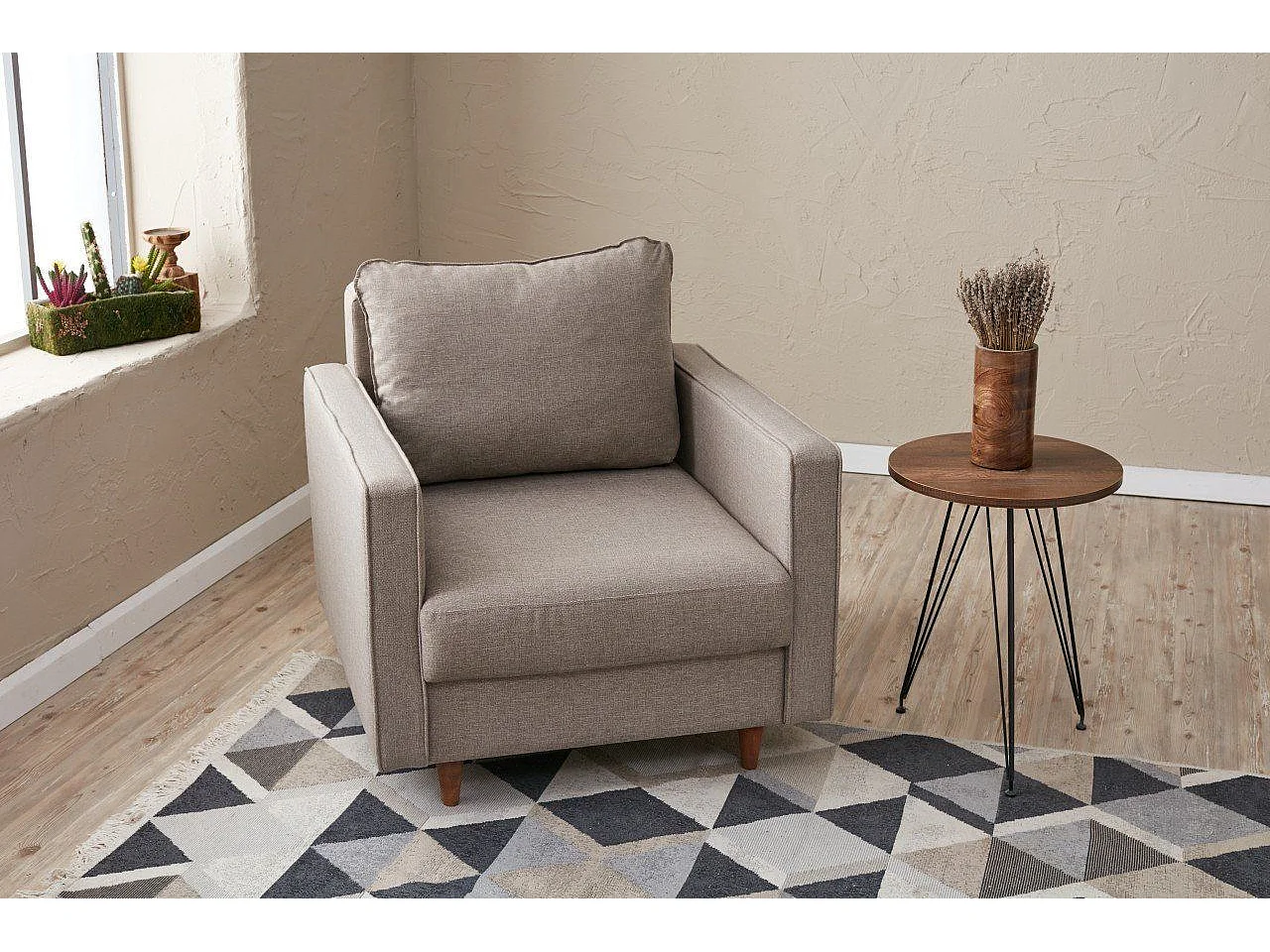 Poltrona moderna de 1 lugar – 85 x 90 x 82 cm – creme – 100% poliéster