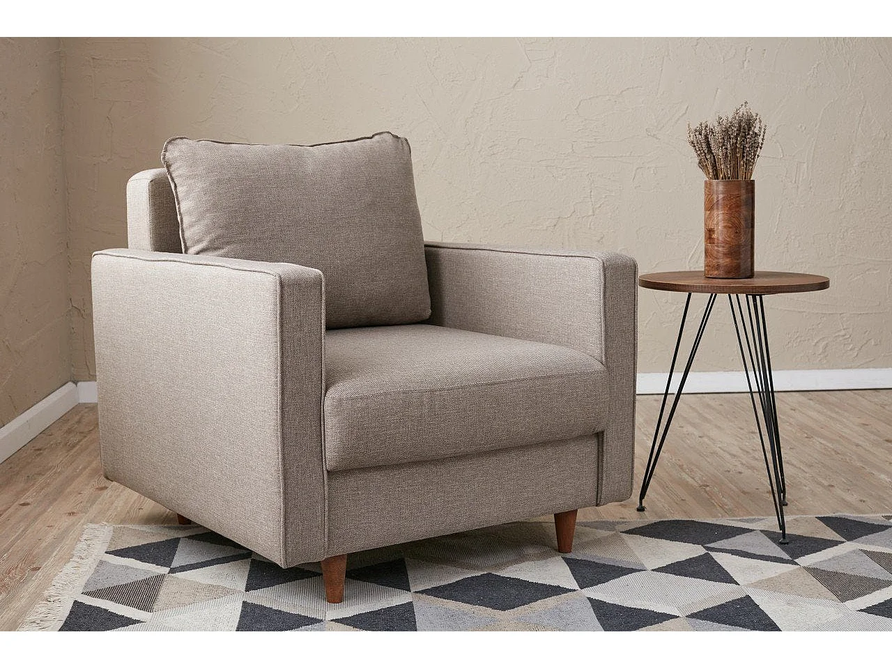 Poltrona moderna de 1 lugar – 85 x 90 x 82 cm – creme – 100% poliéster