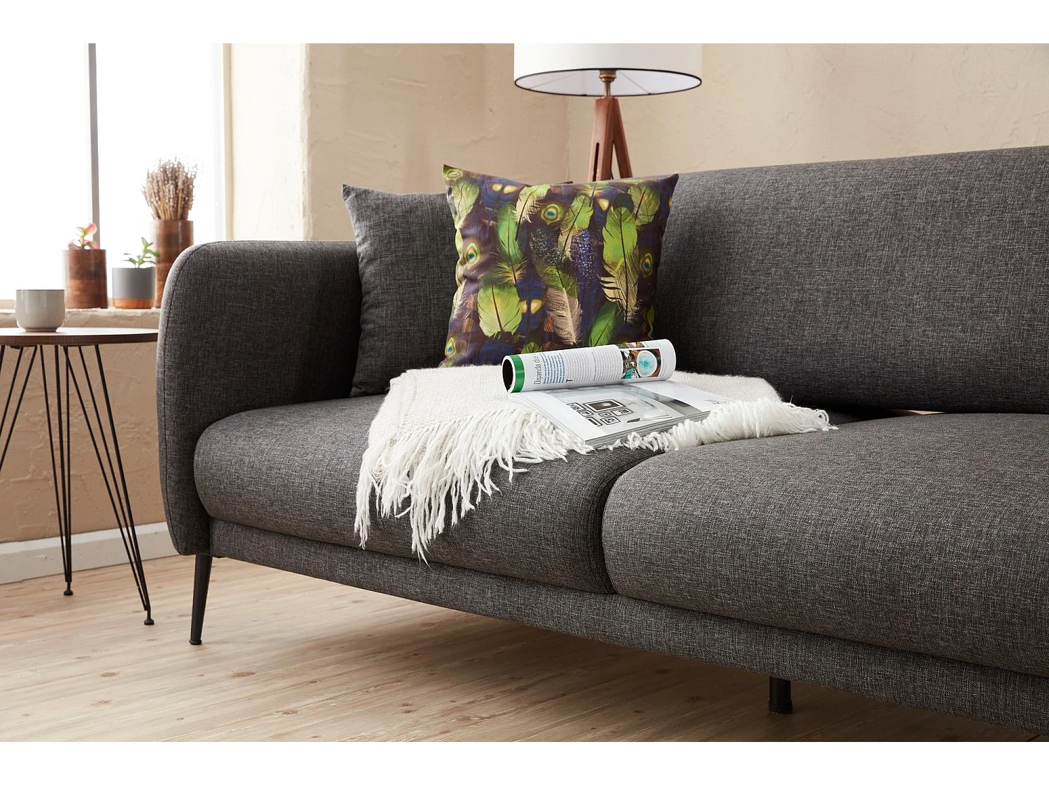 Canapé d'angle à droite Juanita Tissu Anthracite