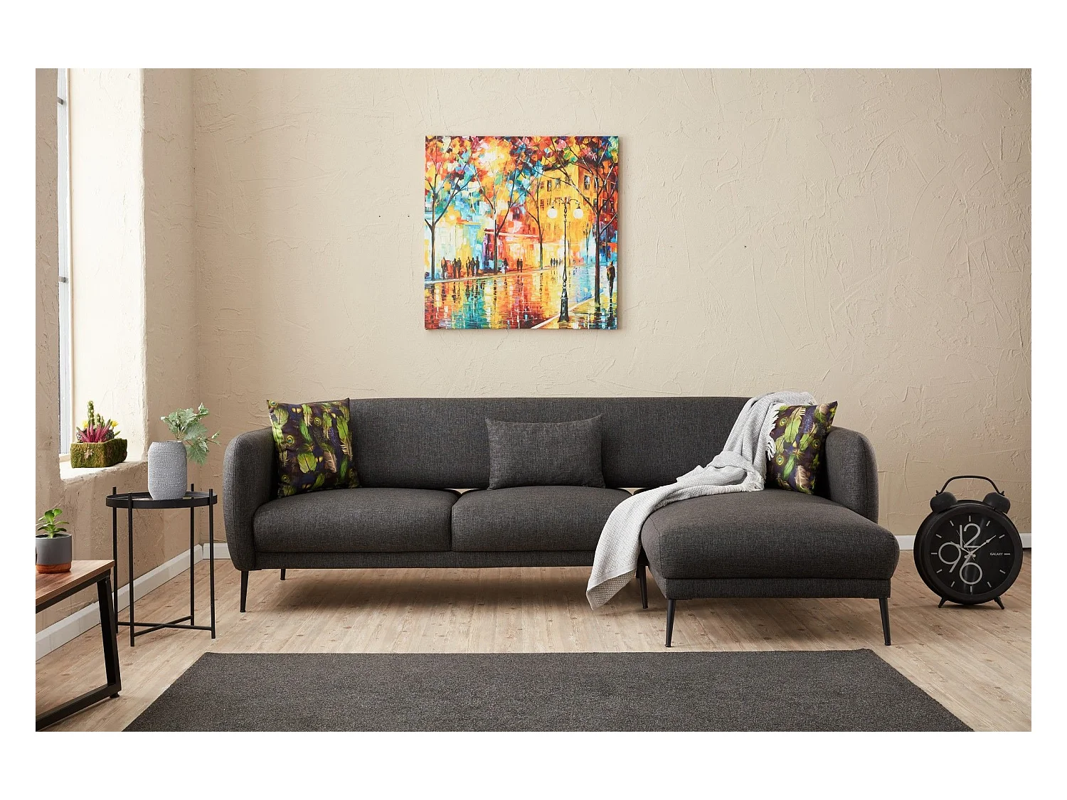 Canapé d'angle à droite Juanita Tissu Anthracite