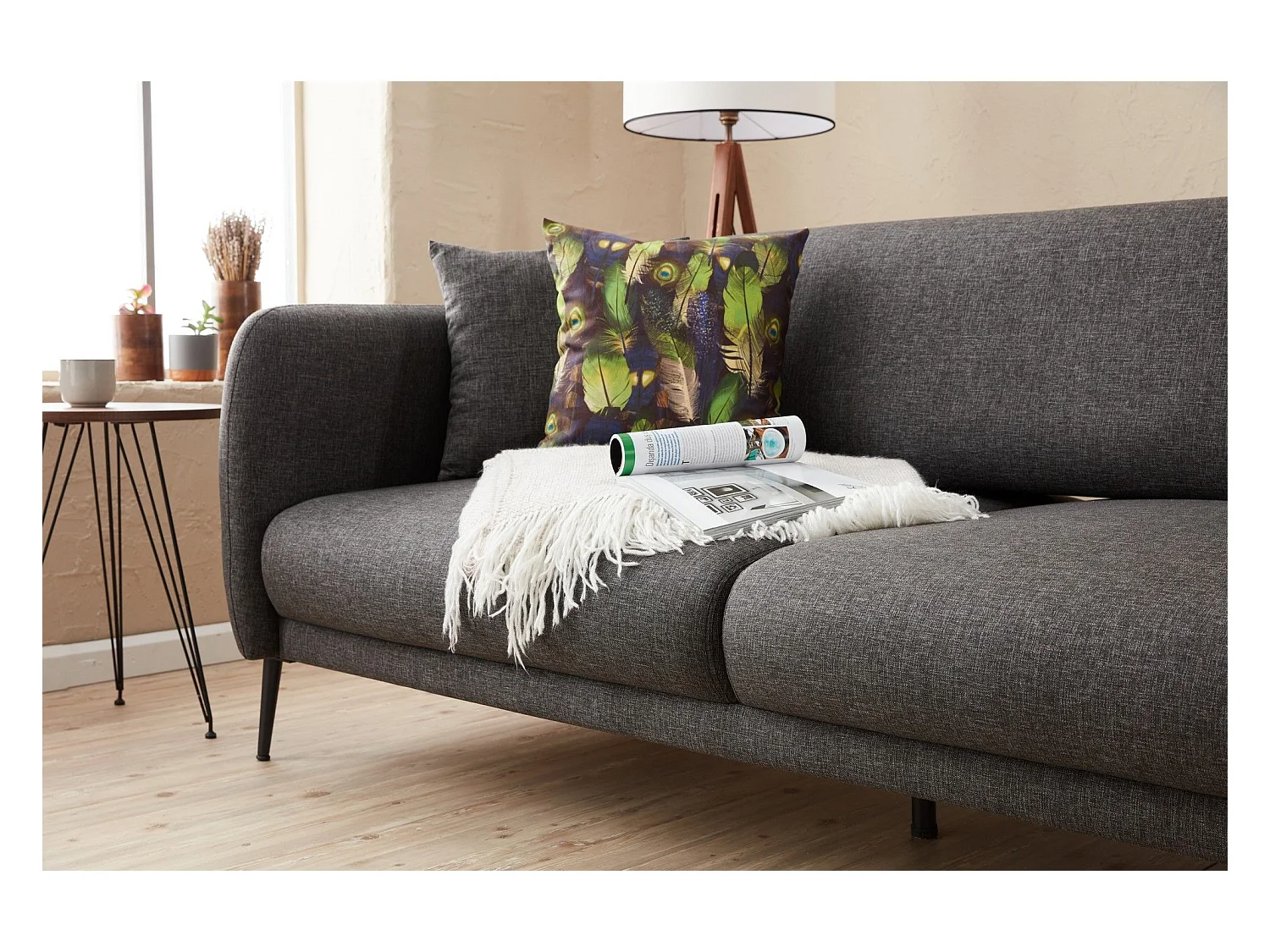 Canapé d'angle à droite Juanita Tissu Anthracite