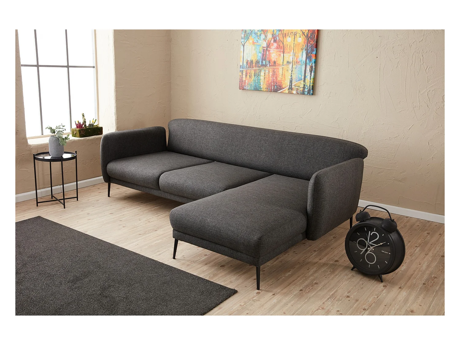 Canapé d'angle à droite Juanita Tissu Anthracite