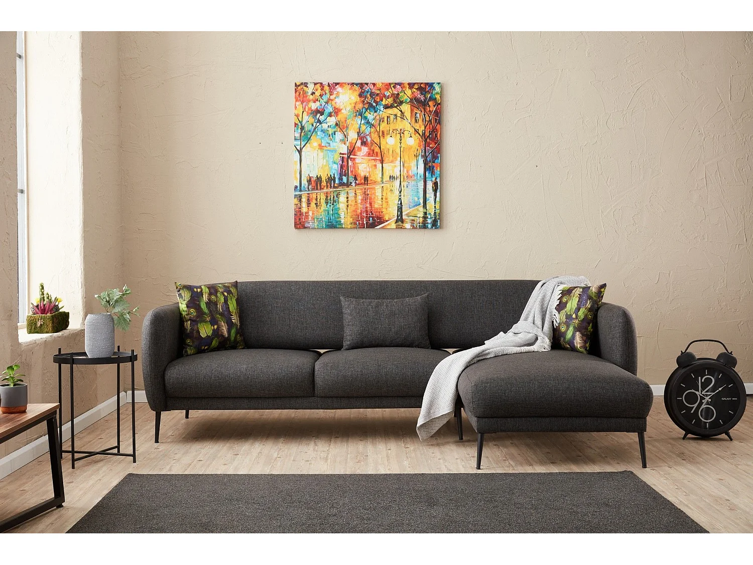 Canapé d'angle à droite Juanita Tissu Anthracite