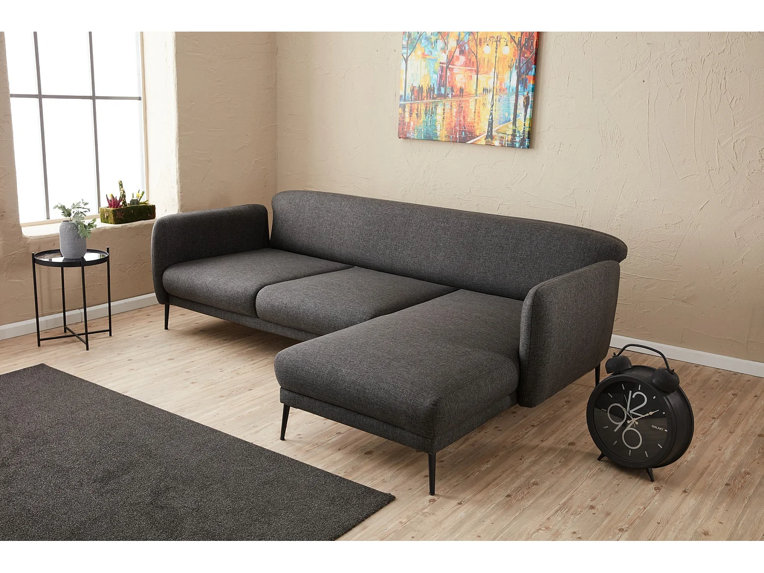 Canapé d'angle à droite Juanita Tissu Anthracite