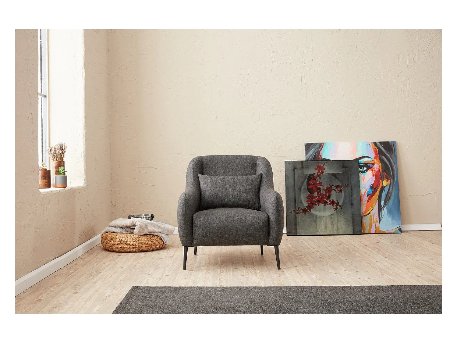 Moderne 1-zits fauteuil – 77 x 70 x 77 cm – Antraciet – 100% beukenhouten frame