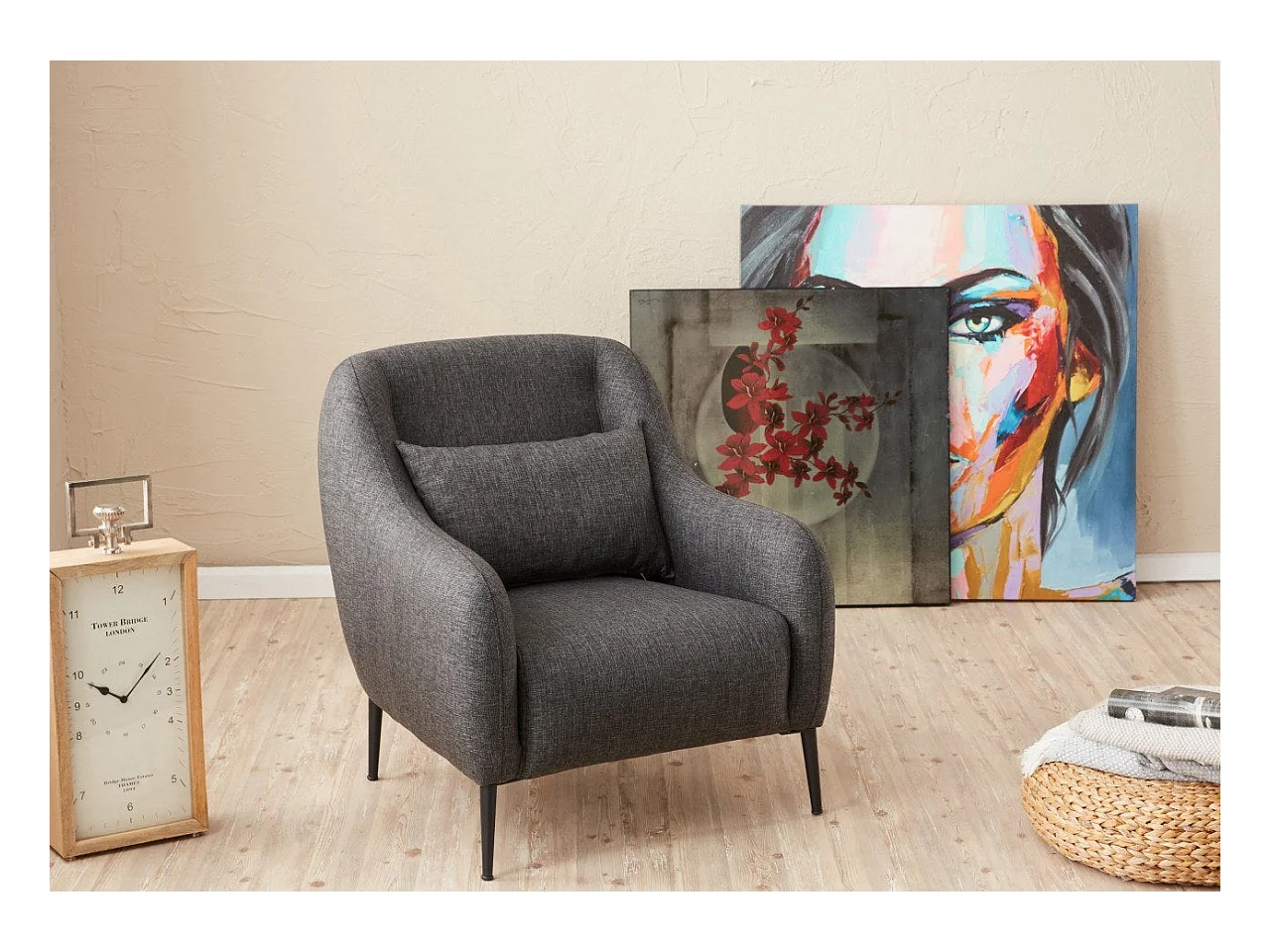 Moderne 1-zits fauteuil – 77 x 70 x 77 cm – Antraciet – 100% beukenhouten frame