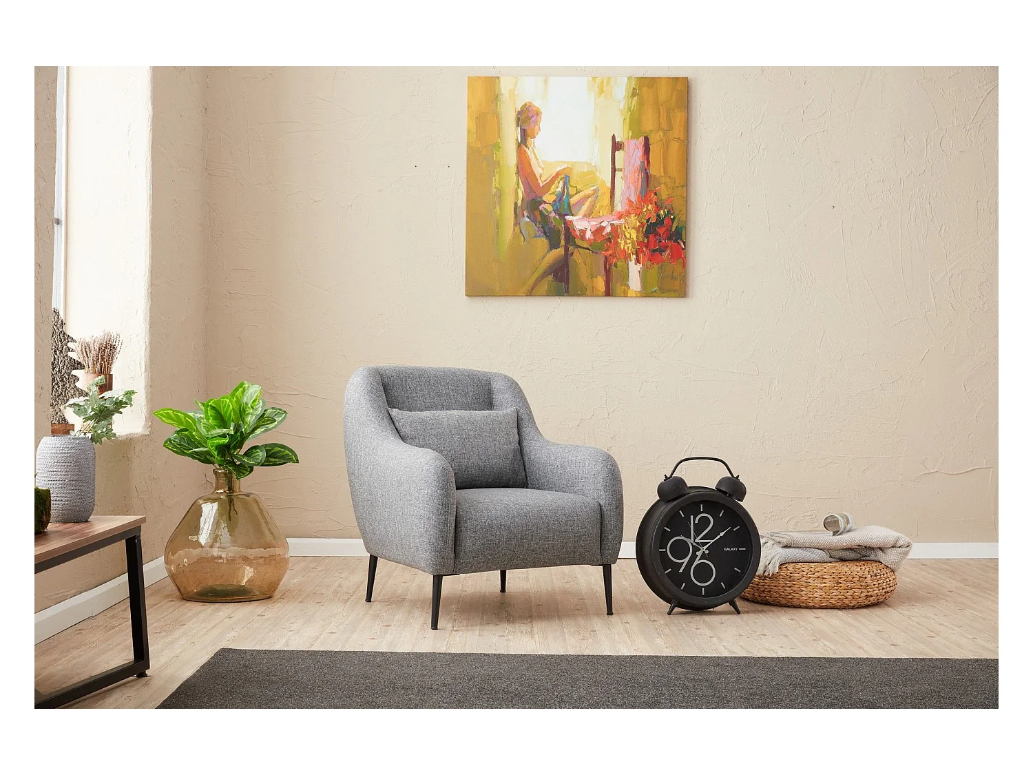 Moderne 1-zits fauteuil – 77 x 70 x 77 cm – grijs – beukenhout