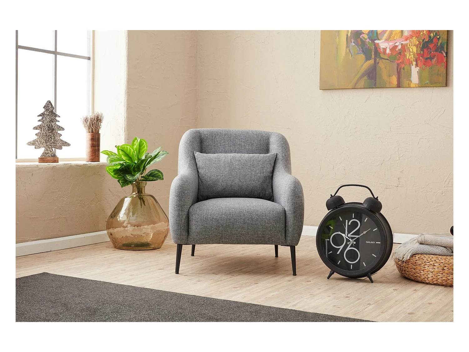 Moderne 1-zits fauteuil – 77 x 70 x 77 cm – grijs – beukenhout