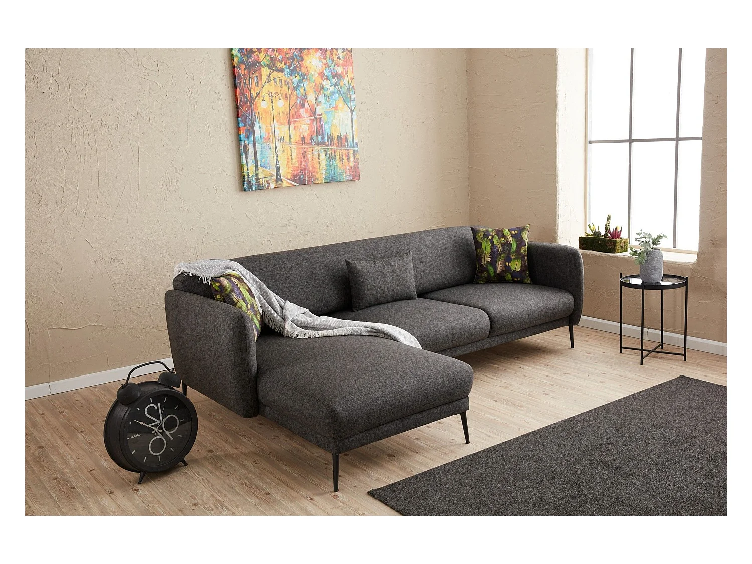 Canapé d'angle à gauche Juanita Tissu Anthracite