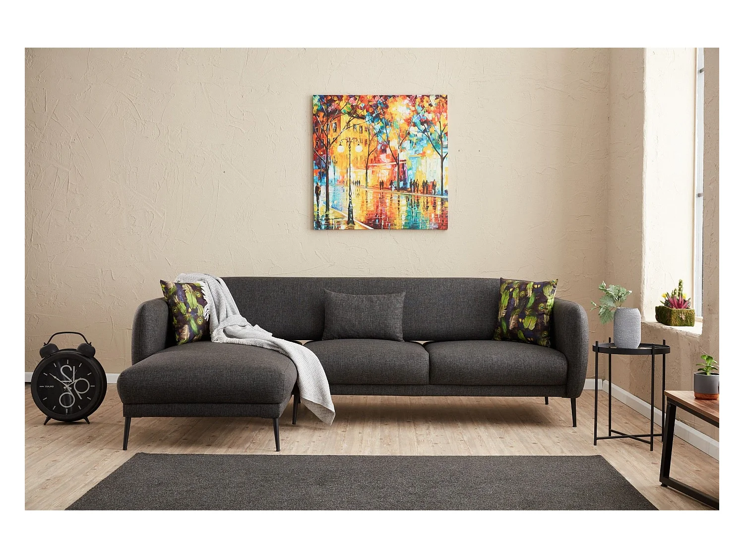 Canapé d'angle à gauche Juanita Tissu Anthracite