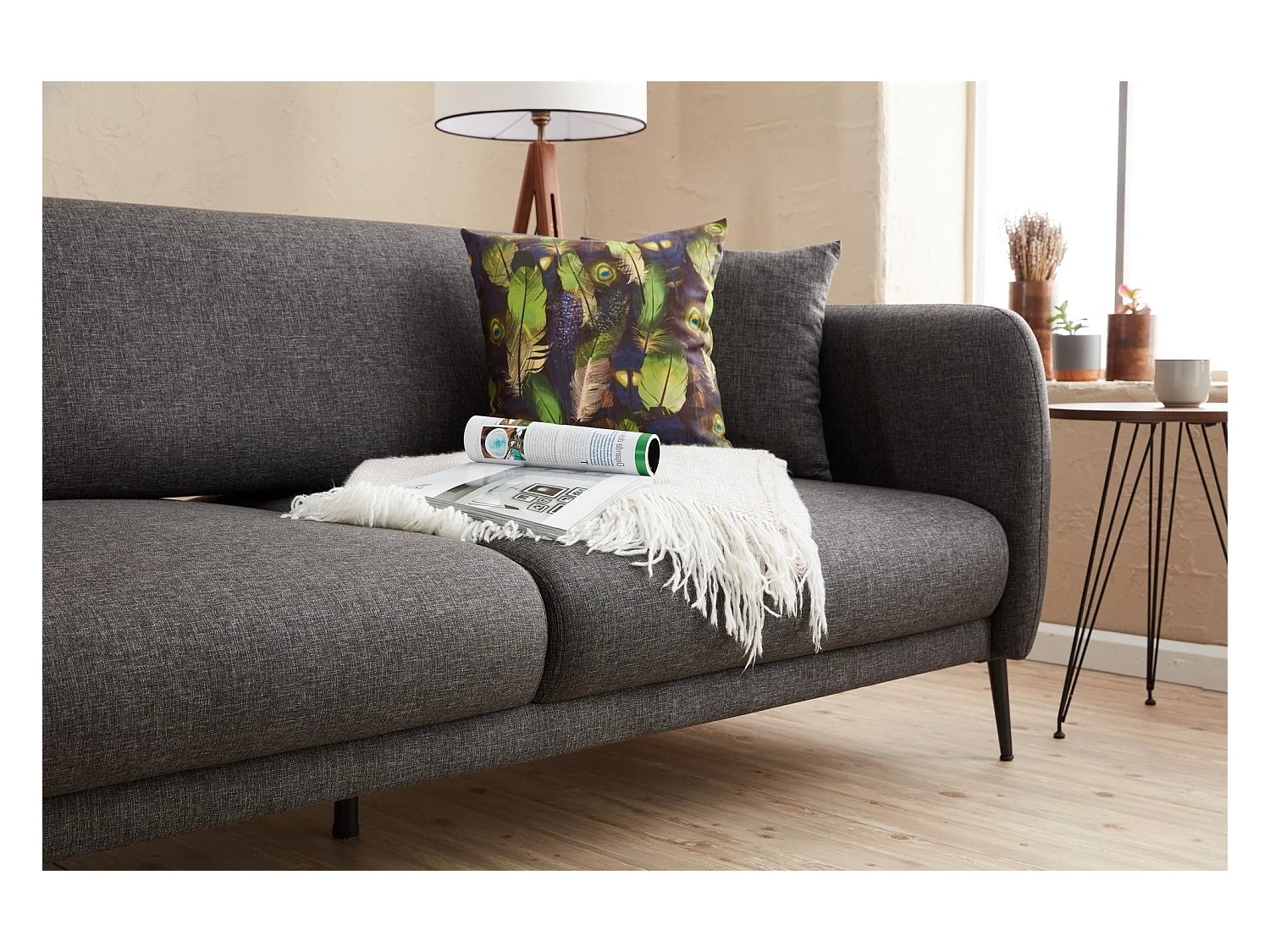 Canapé d'angle à gauche Juanita Tissu Anthracite