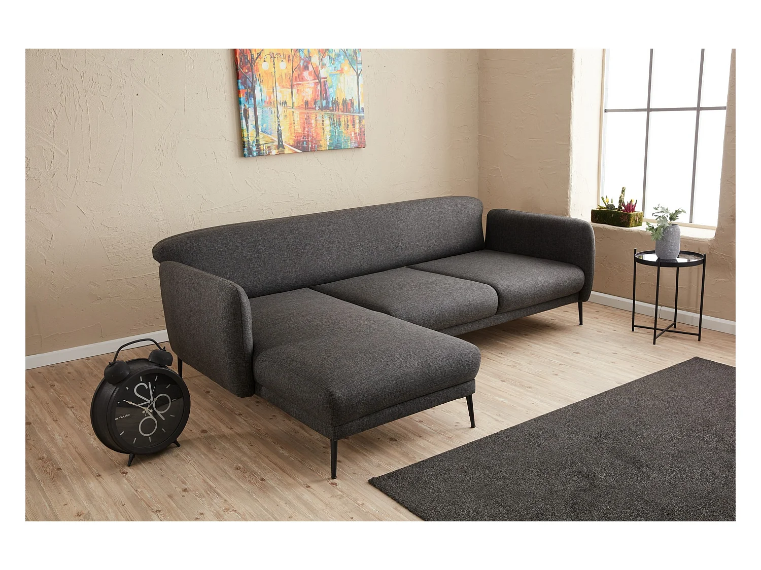 Canapé d'angle à gauche Juanita Tissu Anthracite