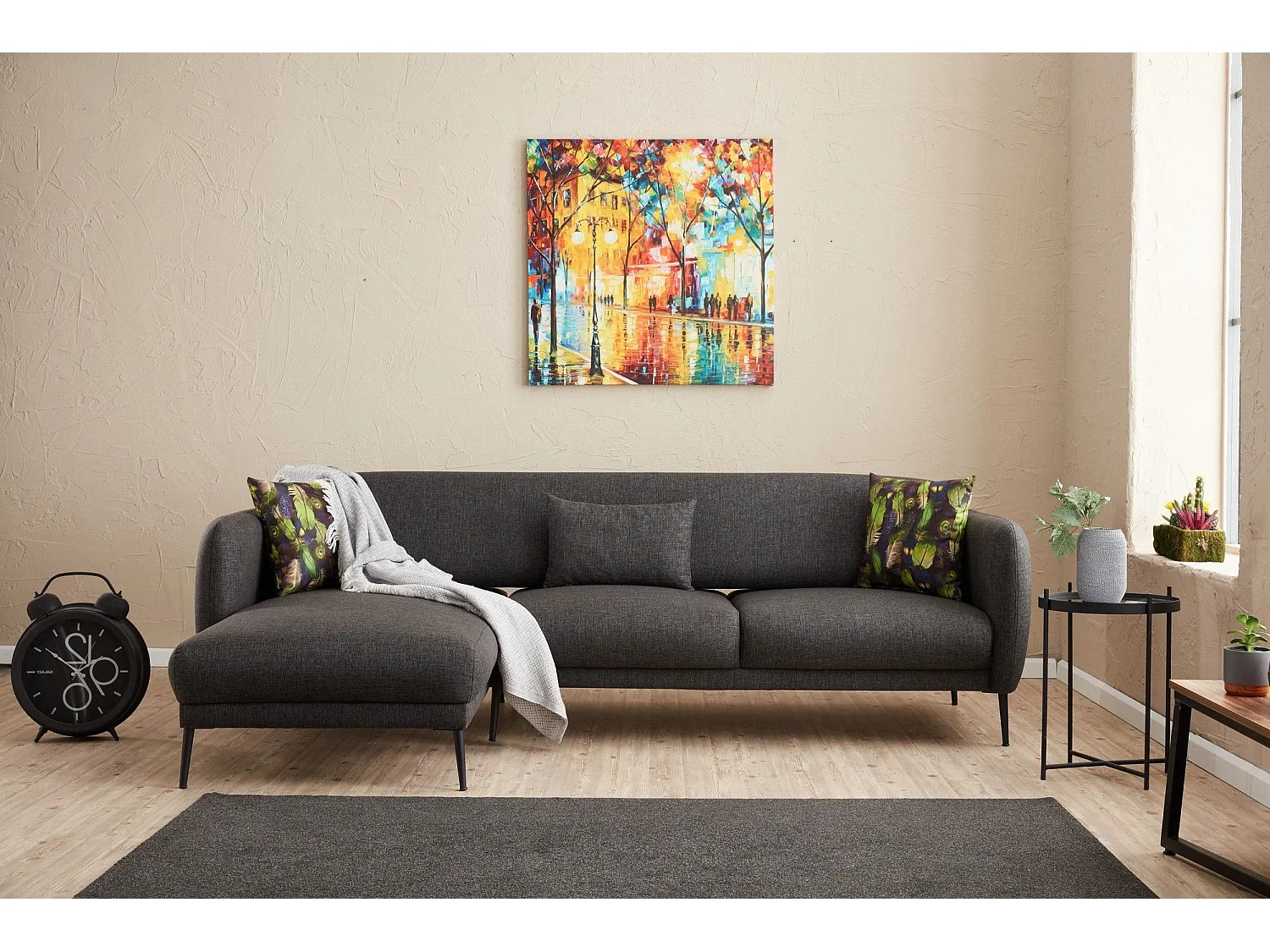 Moderne hoekbank links antraciet stof Valiko 265 cm