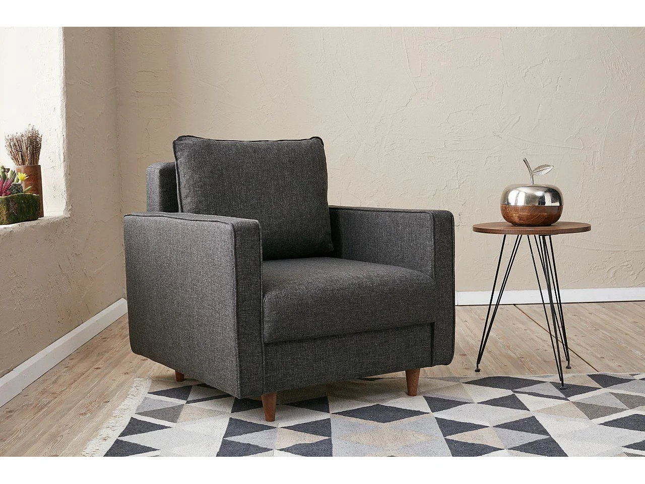 Fauteuil moderne Evania Tissu Gris Anthracite