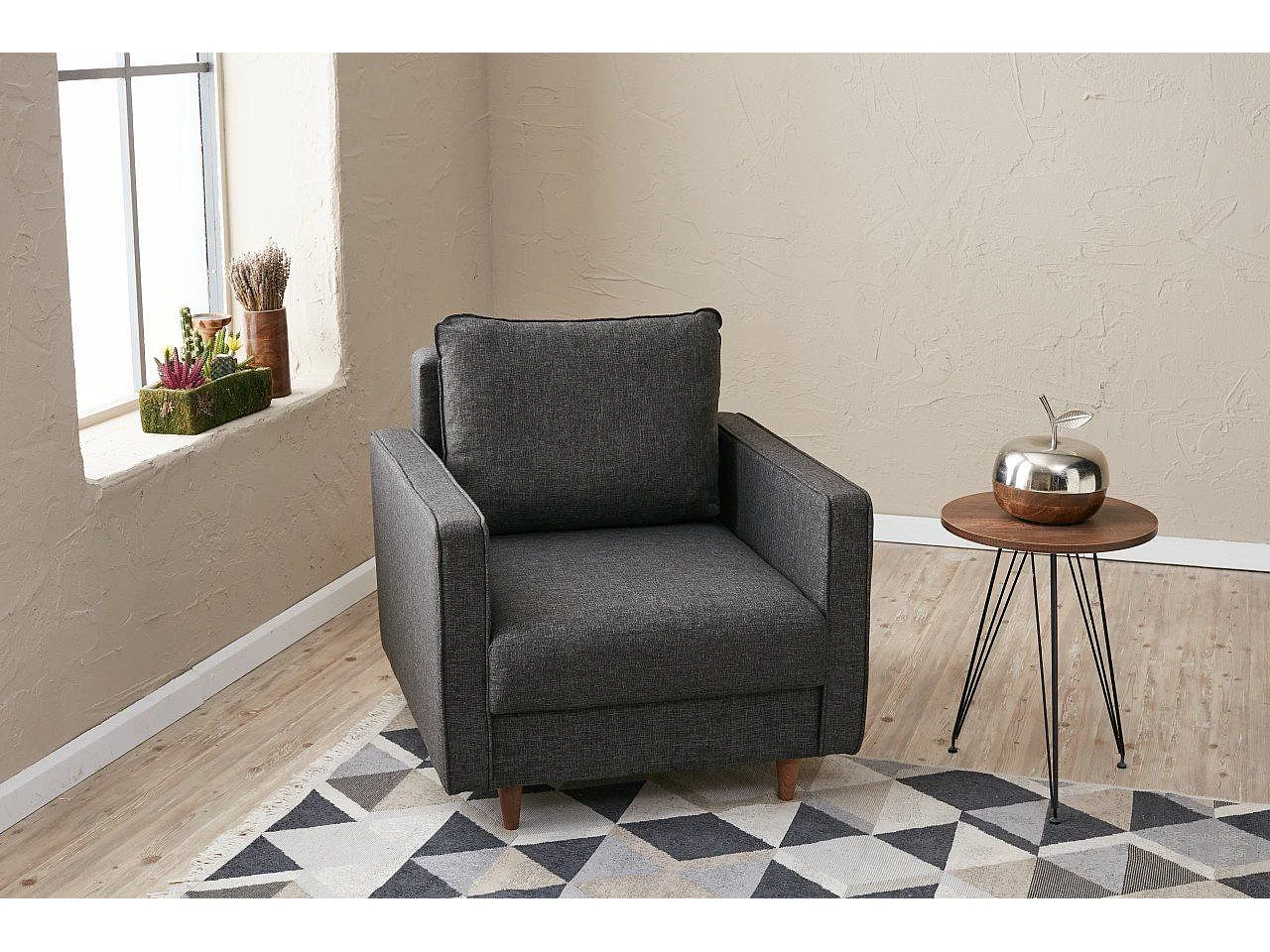 Fauteuil moderne Evania Tissu Gris Anthracite