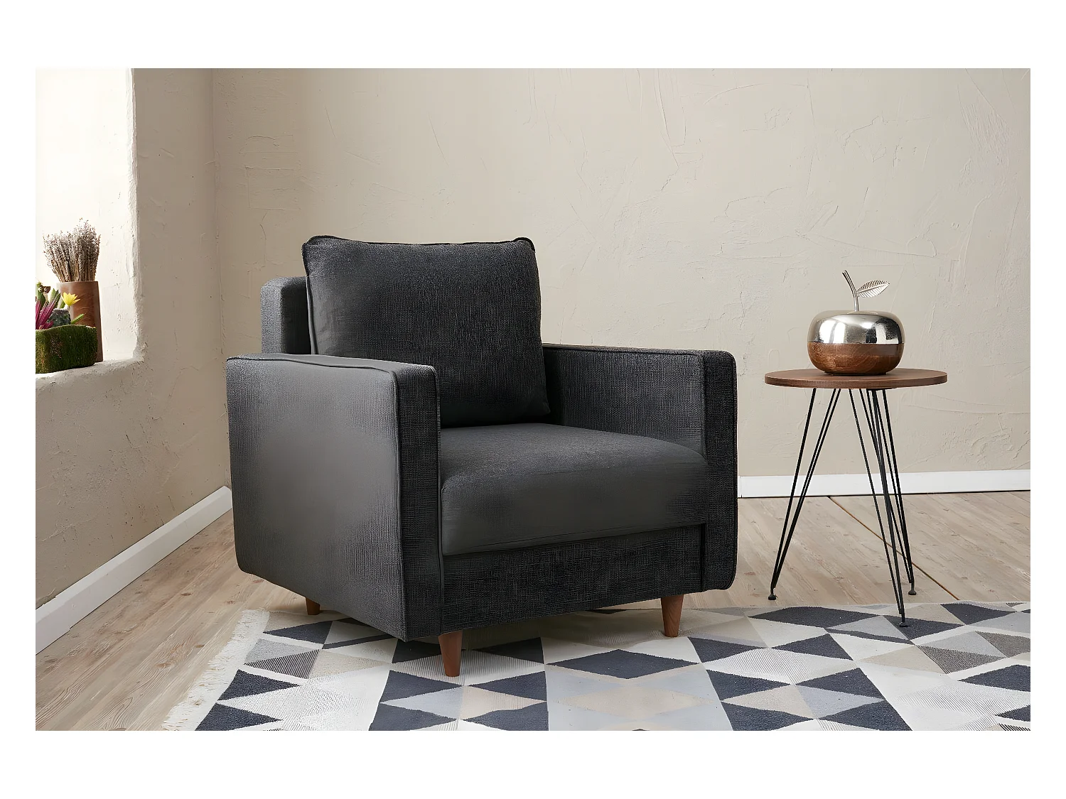 Sillón Altadena 389, Gris, 82x85x90cm, Tapiz, Patas: Madera