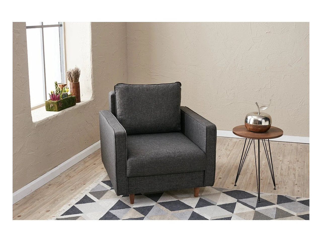 Moderne 1-zits fauteuil – 85 x 82 x 90 cm – antraciet – dennenhout en spaanplaat