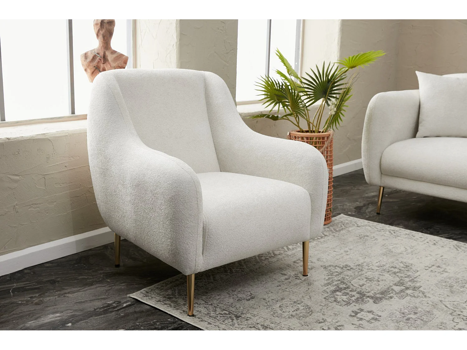 Elegante 1-zits fauteuil – 77x70x77 cm – crème en goud – beukenhout en polyester