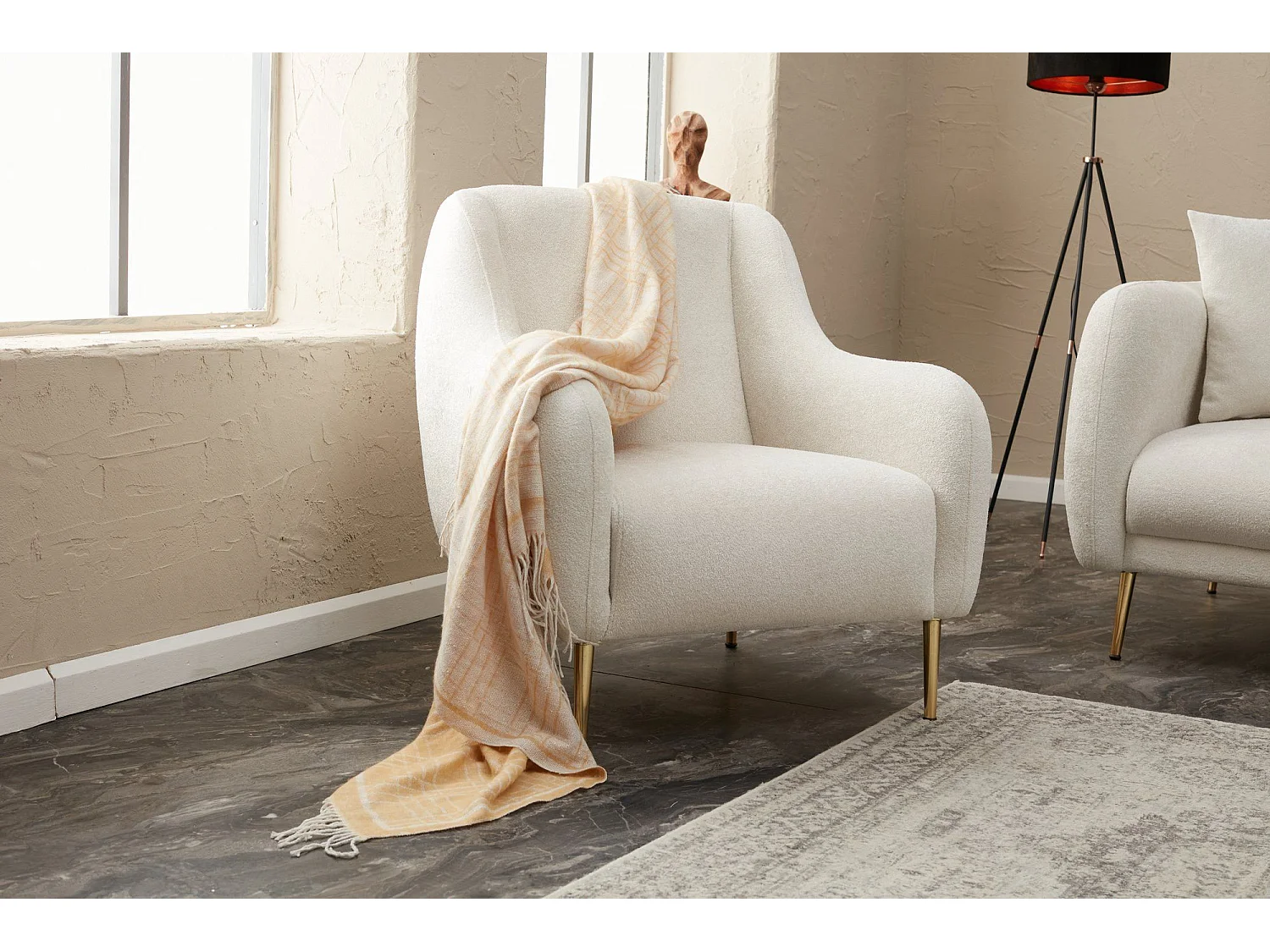 Elegante 1-zits fauteuil – 77x70x77 cm – crème en goud – beukenhout en polyester