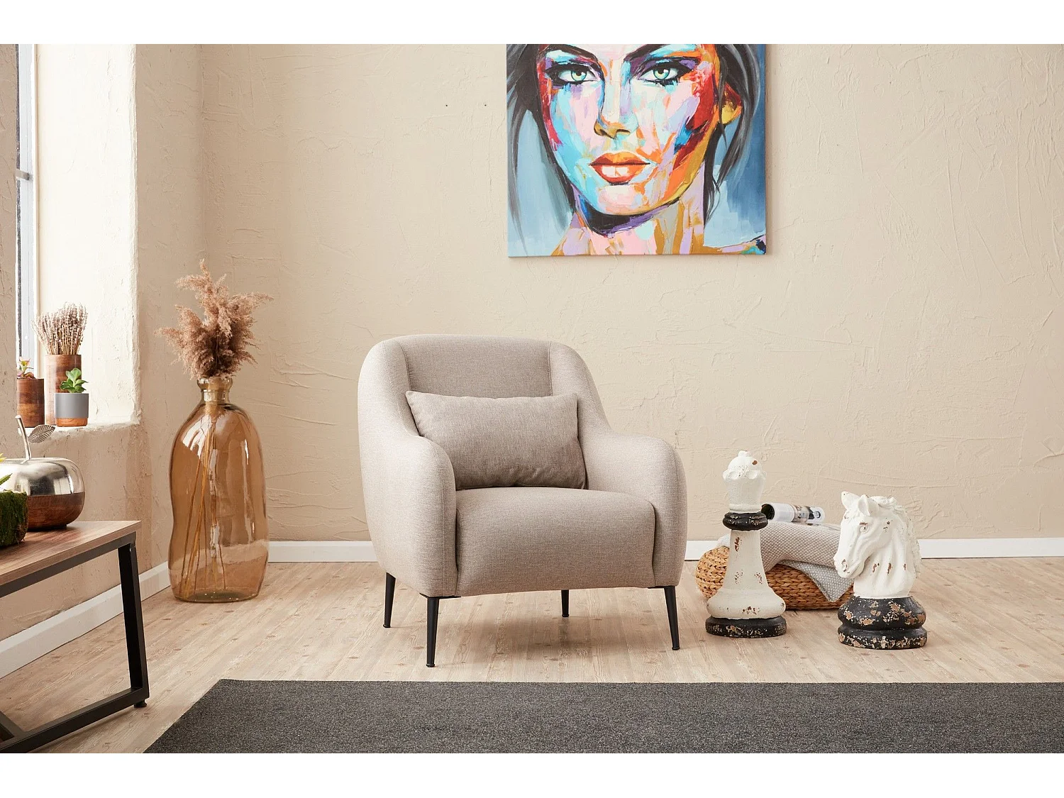 Sillón Altadena 126, De color marrón claro, 77x77x70cm, Tapiz, Patas: Plástico