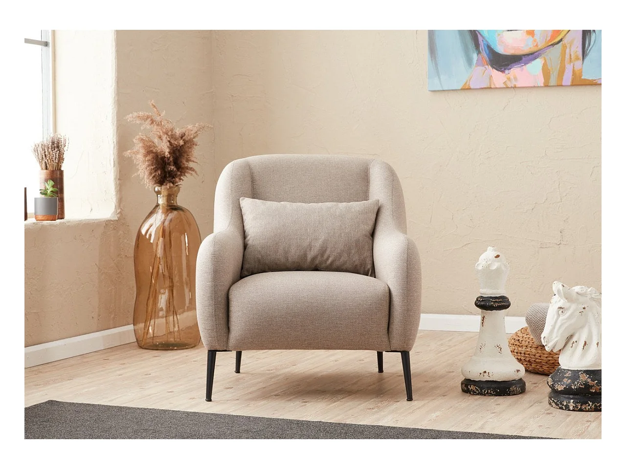 Moderne 1-zits fauteuil – 77 x 70 x 77 cm – crème – beukenhout, antibacteriële stof, 28 DNS schuim