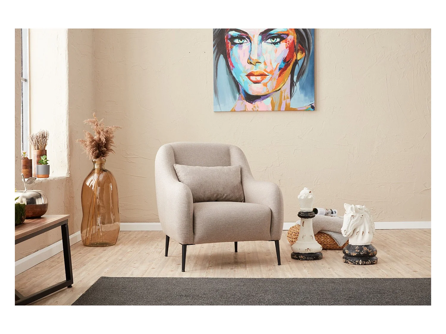 Moderne 1-zits fauteuil – 77 x 70 x 77 cm – crème – beukenhout, antibacteriële stof, 28 DNS schuim