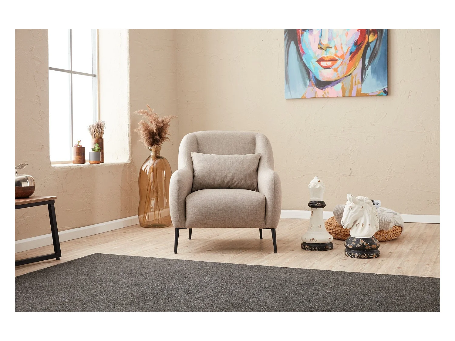 Moderne 1-zits fauteuil – 77 x 70 x 77 cm – crème – beukenhout, antibacteriële stof, 28 DNS schuim