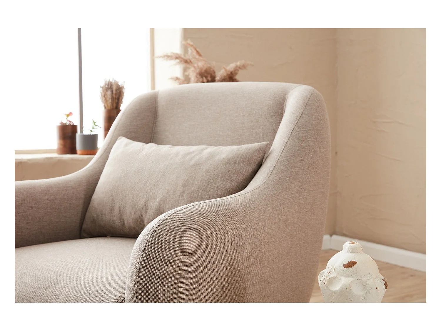 Moderne 1-zits fauteuil – 77 x 70 x 77 cm – crème – beukenhout, antibacteriële stof, 28 DNS schuim