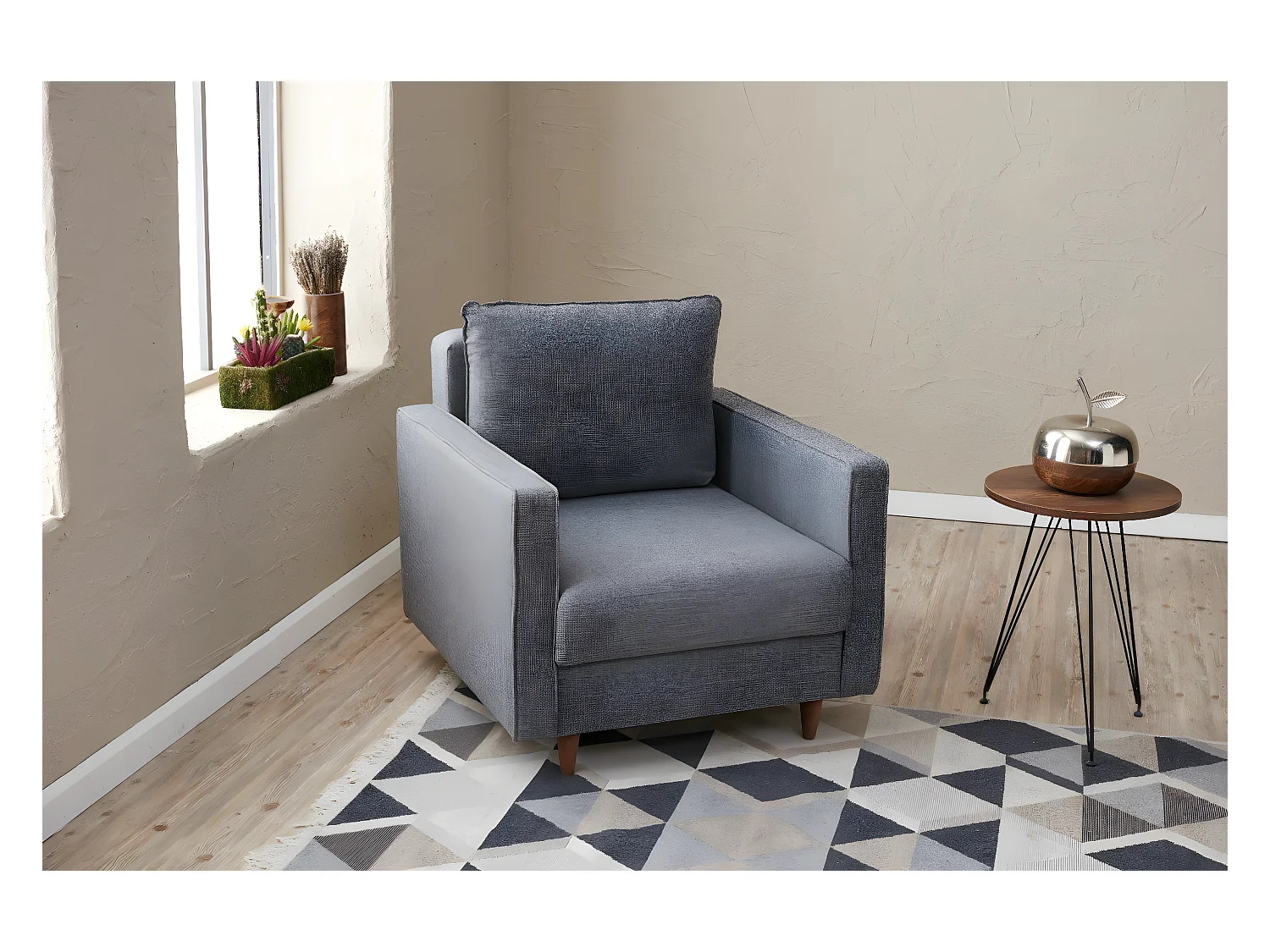 Moderne 1-zits fauteuil – 85 x 82 x 90 cm – grijs – polyester