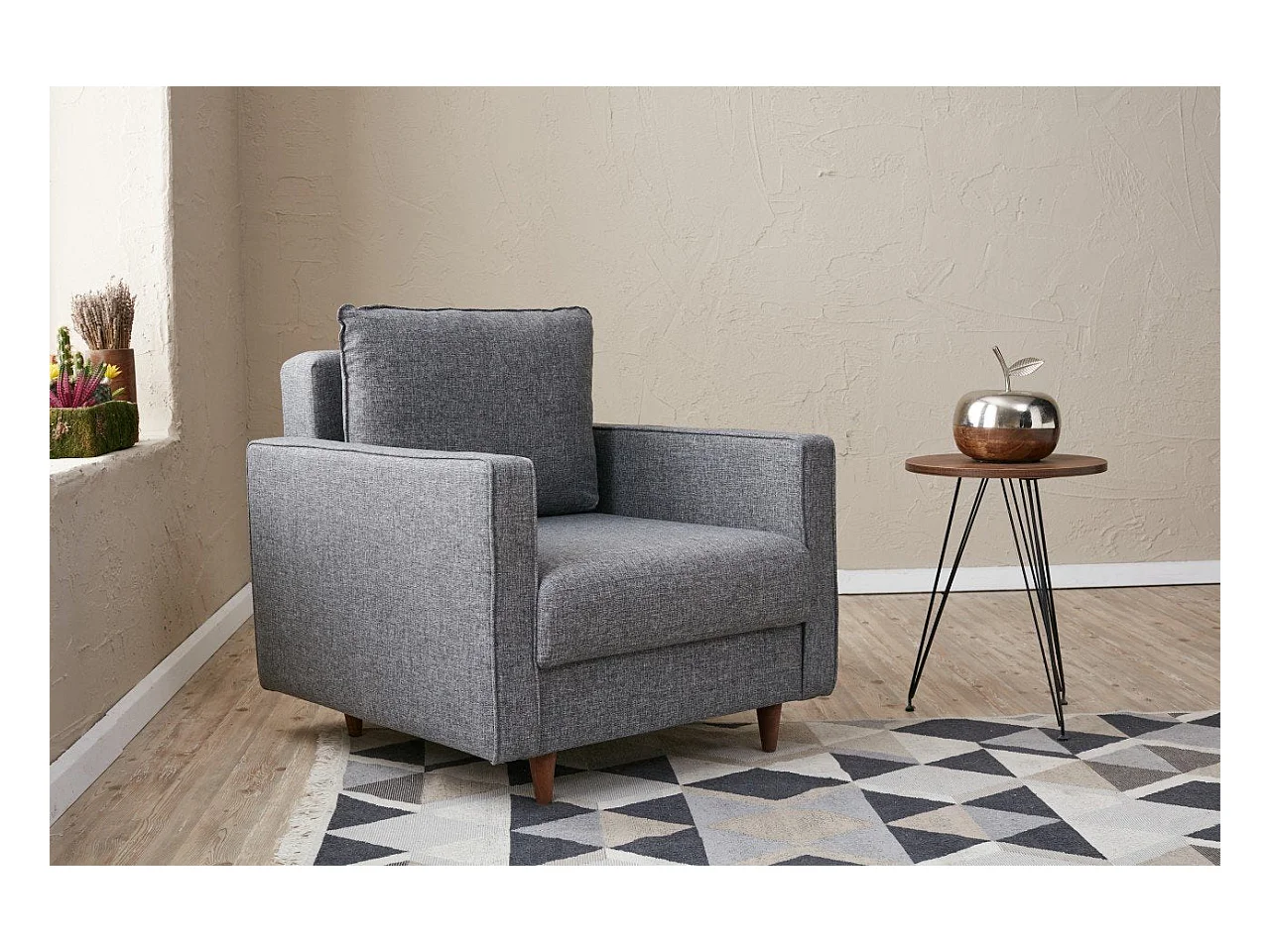 Moderne 1-zits fauteuil – 85 x 82 x 90 cm – grijs – polyester