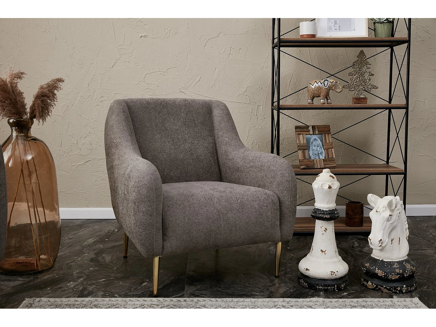 Sillón Altadena 308, Gris, 77x70x70cm, Tapiz, Patas: Metal