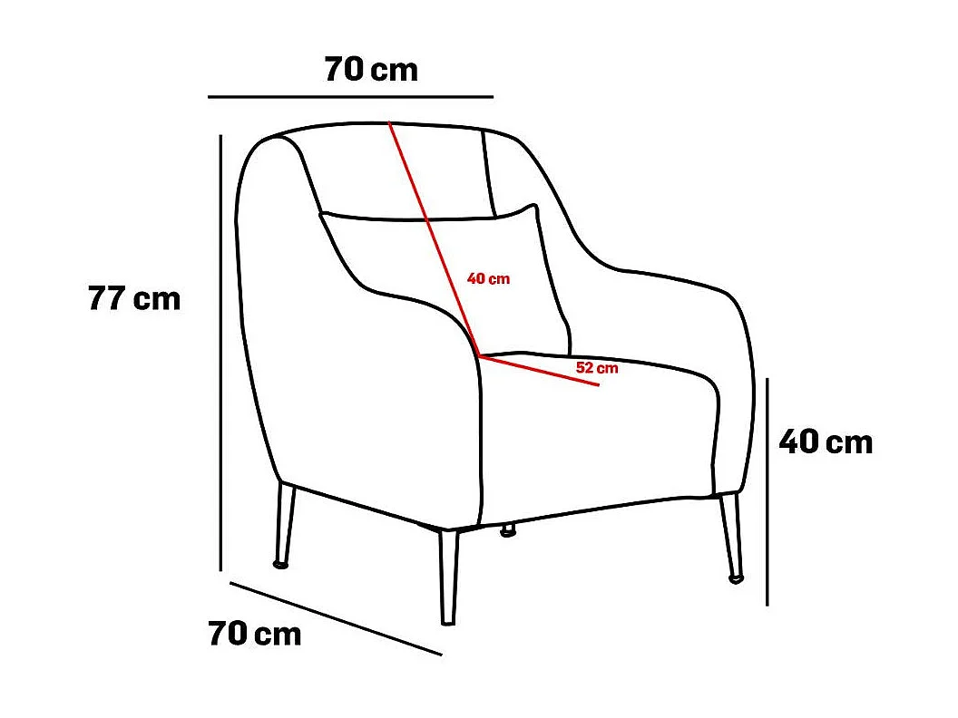 Sillón Altadena 308, Gris, 77x70x70cm, Tapiz, Patas: Metal