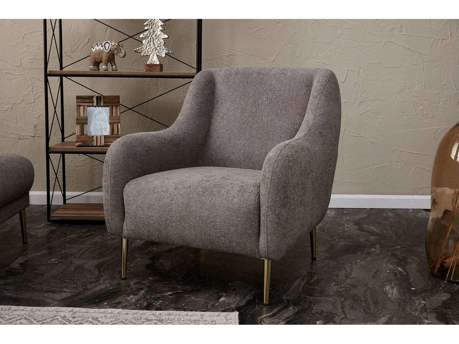 Poltrona moderna de 1 lugar – 77x70x77 cm – cinza – madeira de faia e poliéster