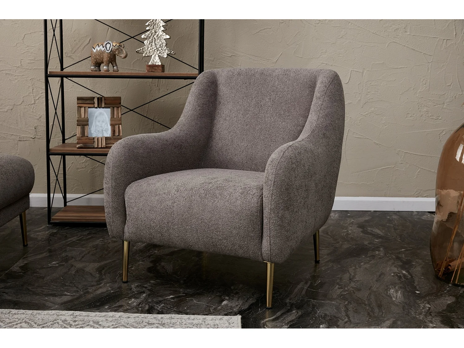 Poltrona moderna de 1 lugar – 77x70x77 cm – cinza – madeira de faia e poliéster