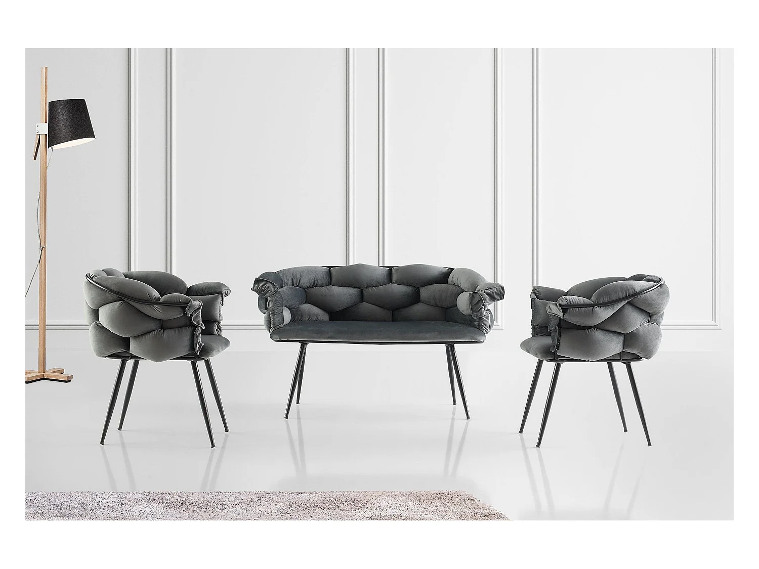 Conjunto de muebles tapizado Kailua 2059, Gris, Tapiz