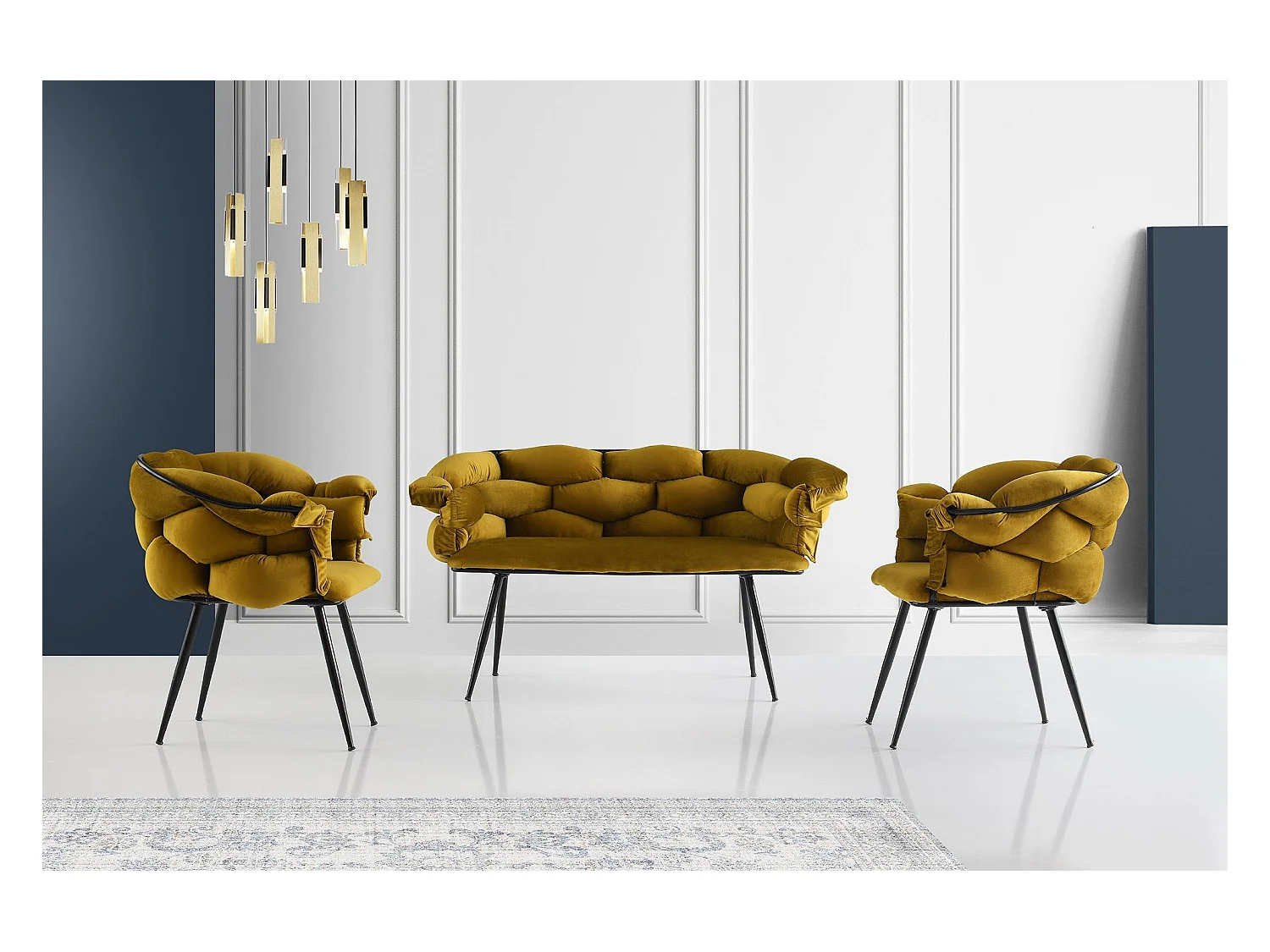 Conjunto de muebles tapizado Kailua 2059, Amarillo, Tapiz