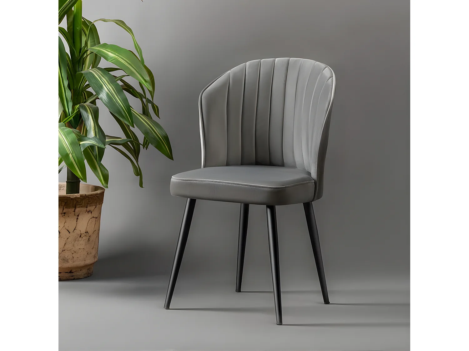 Conjunto de sillas Kailua 1839, Gris|Negro, 85x52x42cm, Tapiz, Metálico, MDF