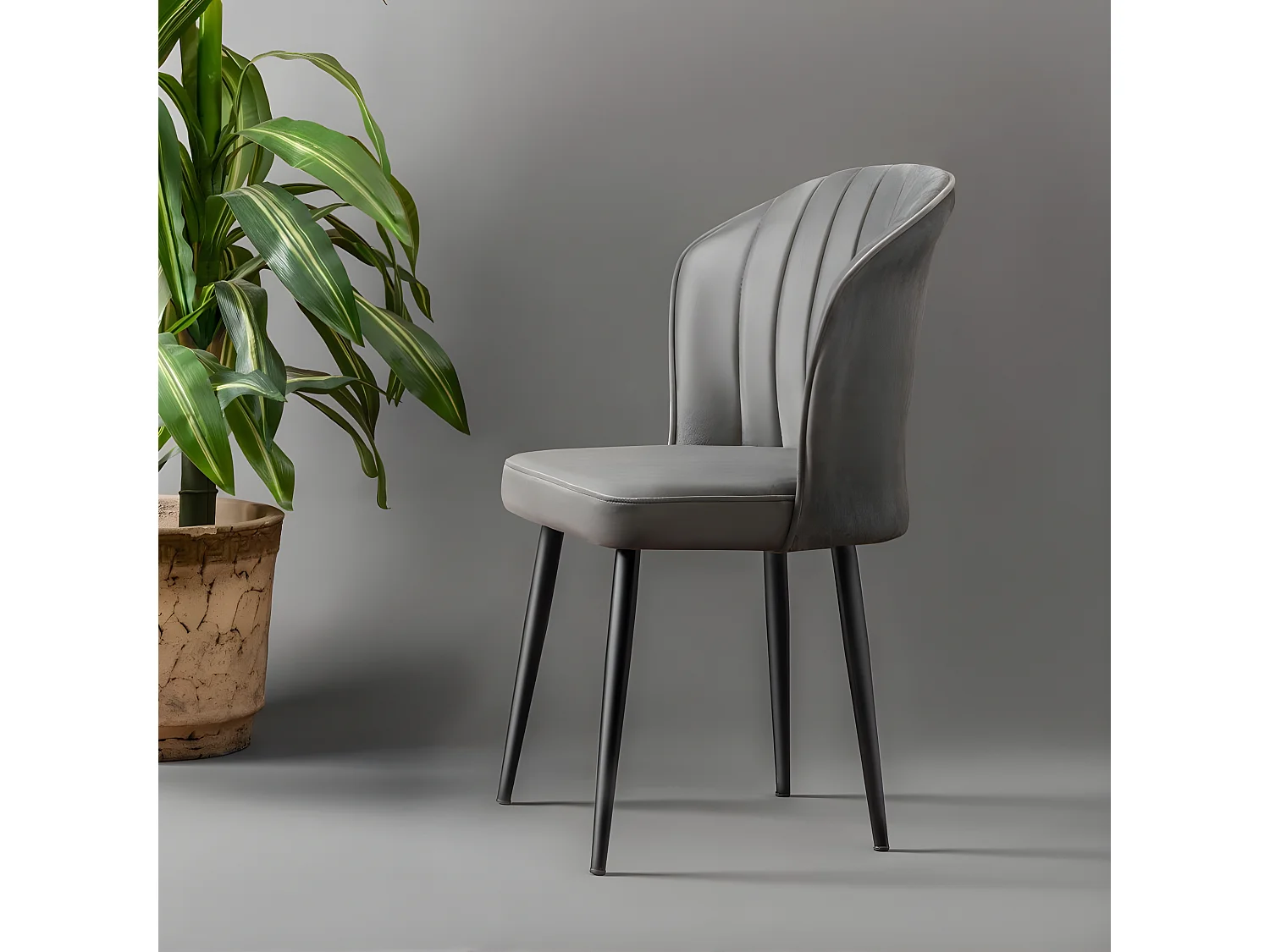 Conjunto de sillas Kailua 1839, Gris|Negro, 85x52x42cm, Tapiz, Metálico, MDF