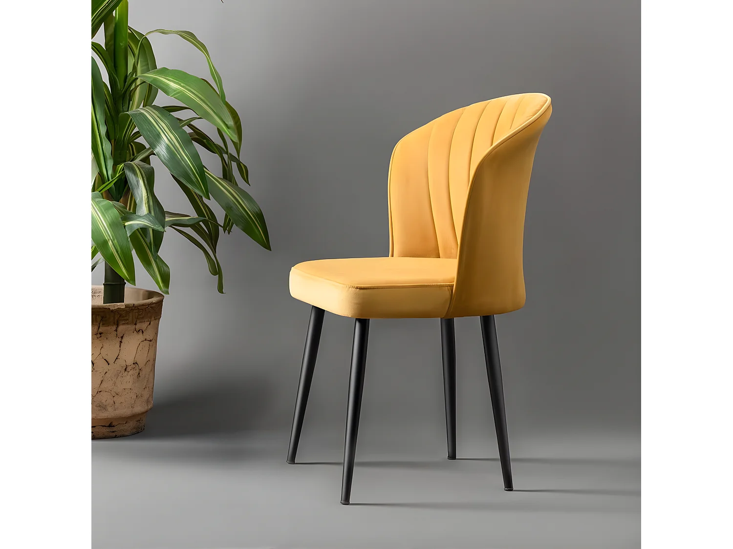 Conjunto de sillas Kailua 1839, Amarillo|Negro, 85x52x42cm, Tapiz, Metálico, MDF