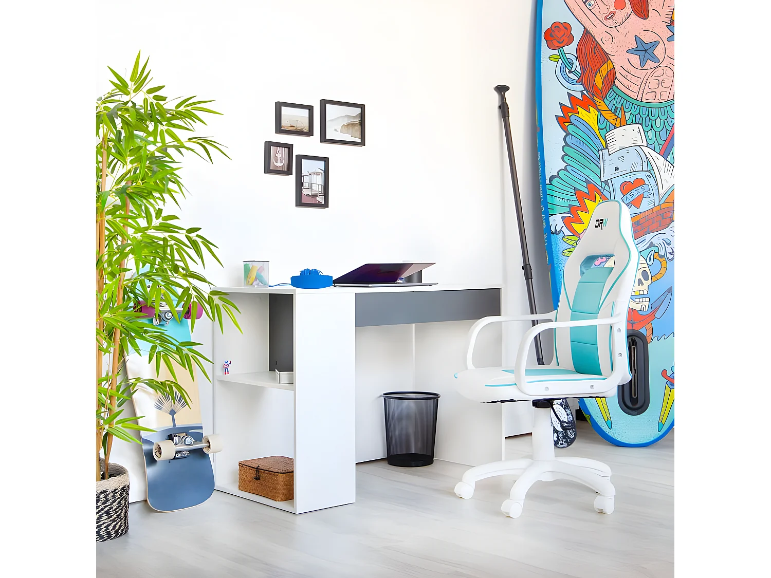 Silla gaming DRW Blanco - Turquesa DRW