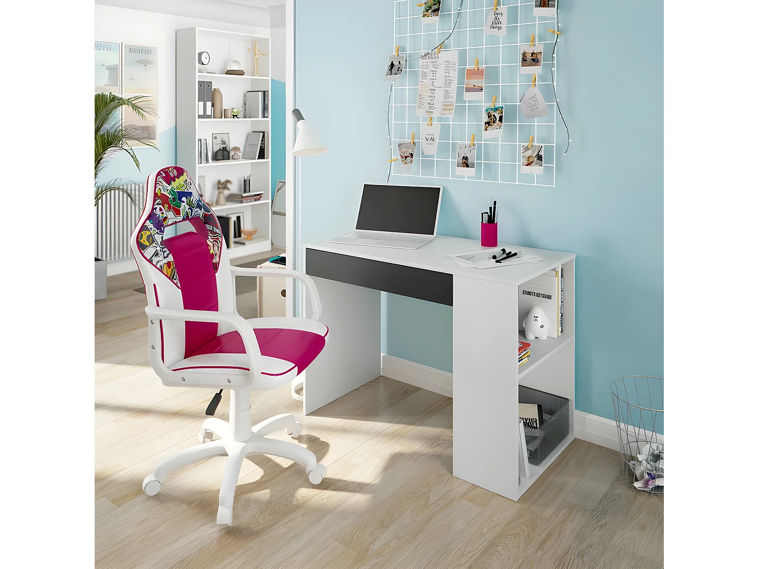 Silla gaming DRW Sticker - Blanco - Rosa DRW