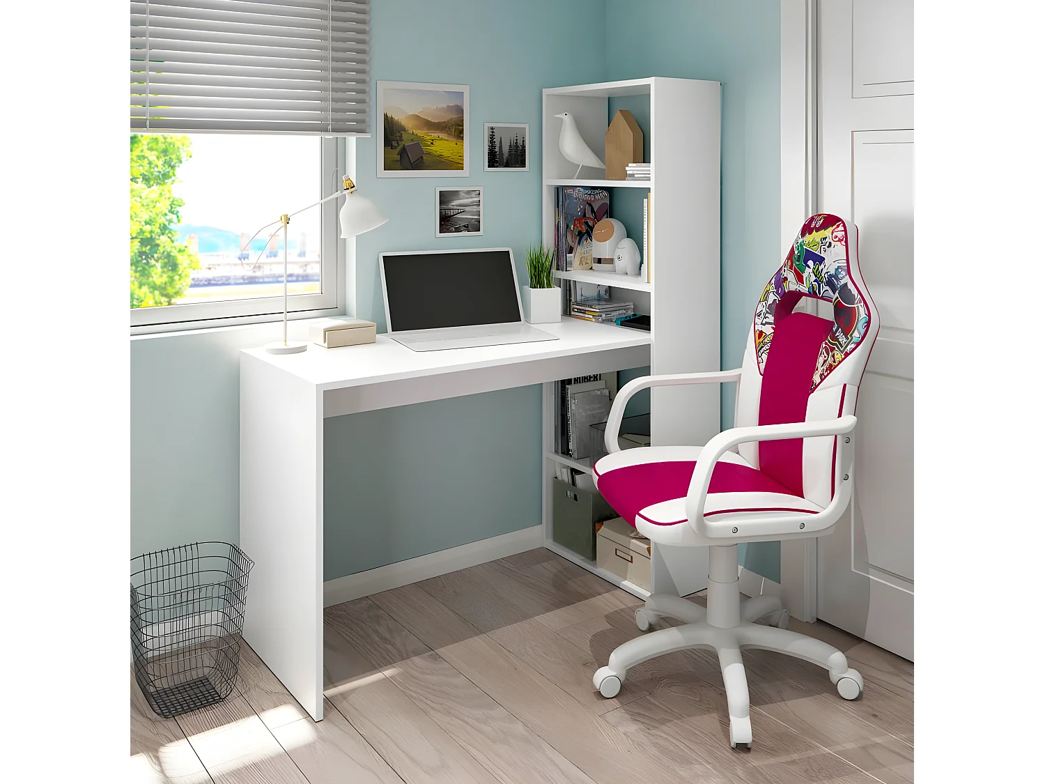 Silla gaming DRW Sticker - Blanco - Rosa DRW