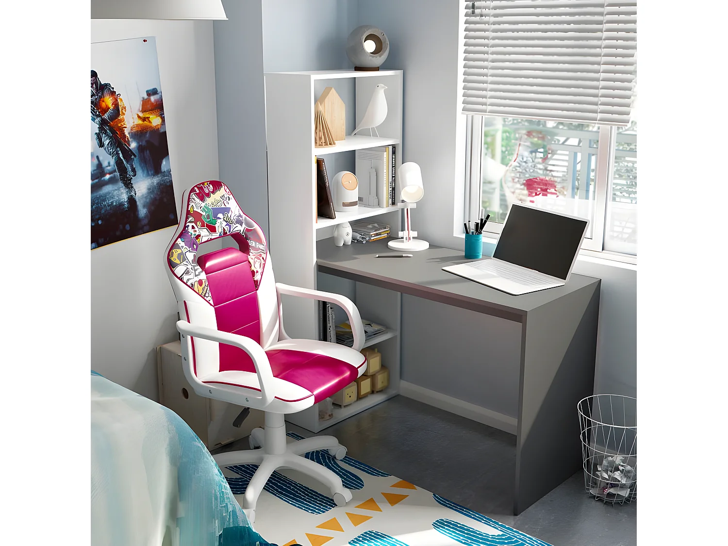 Silla gaming DRW Sticker - Blanco - Rosa DRW