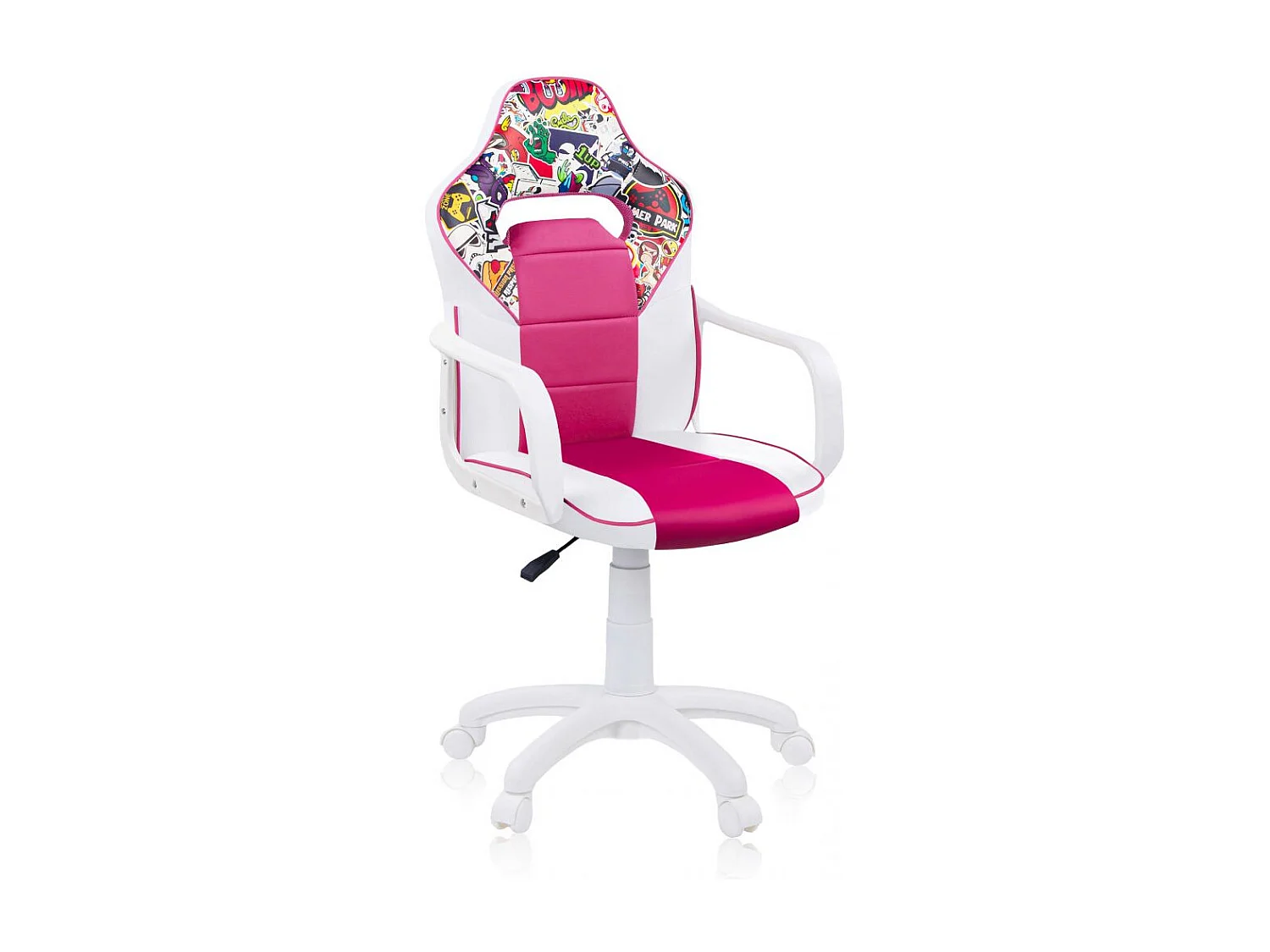 Silla gaming con ruedas y reposabrazos en blanco y rosa 98-109,5 cm DRW Sticker Sticker - Blanco - Rosa DRW
