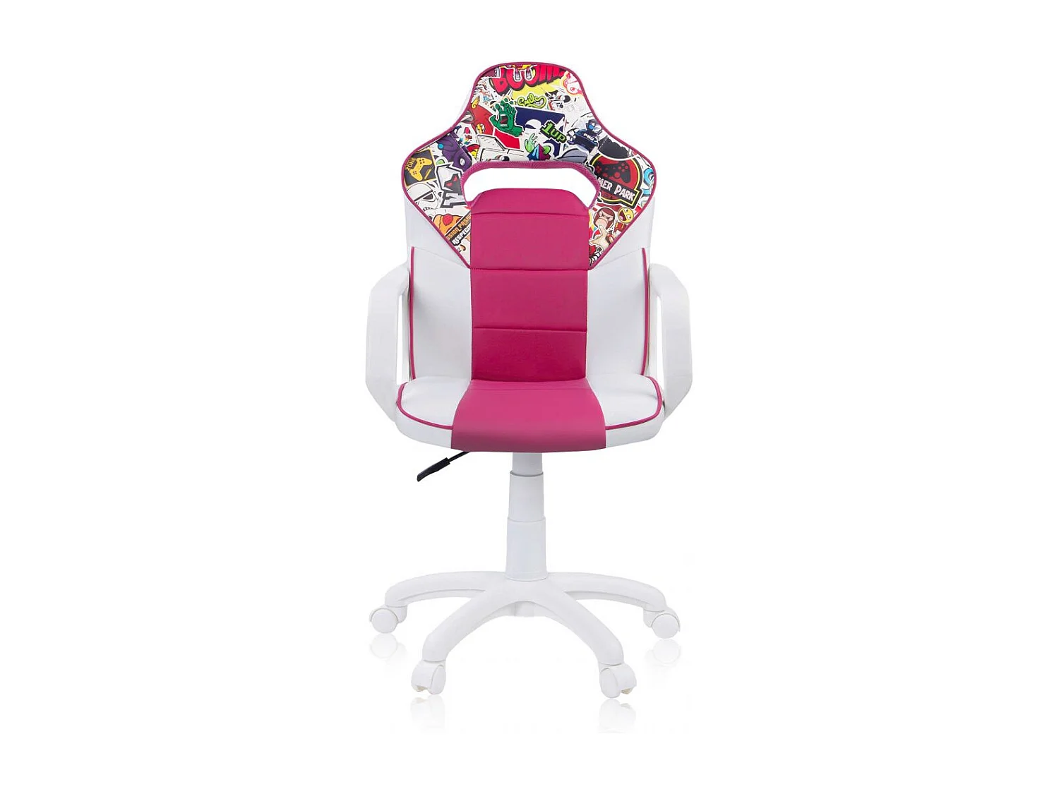 Silla gaming con ruedas y reposabrazos en blanco y rosa 98-109,5 cm DRW Sticker Sticker - Blanco - Rosa DRW