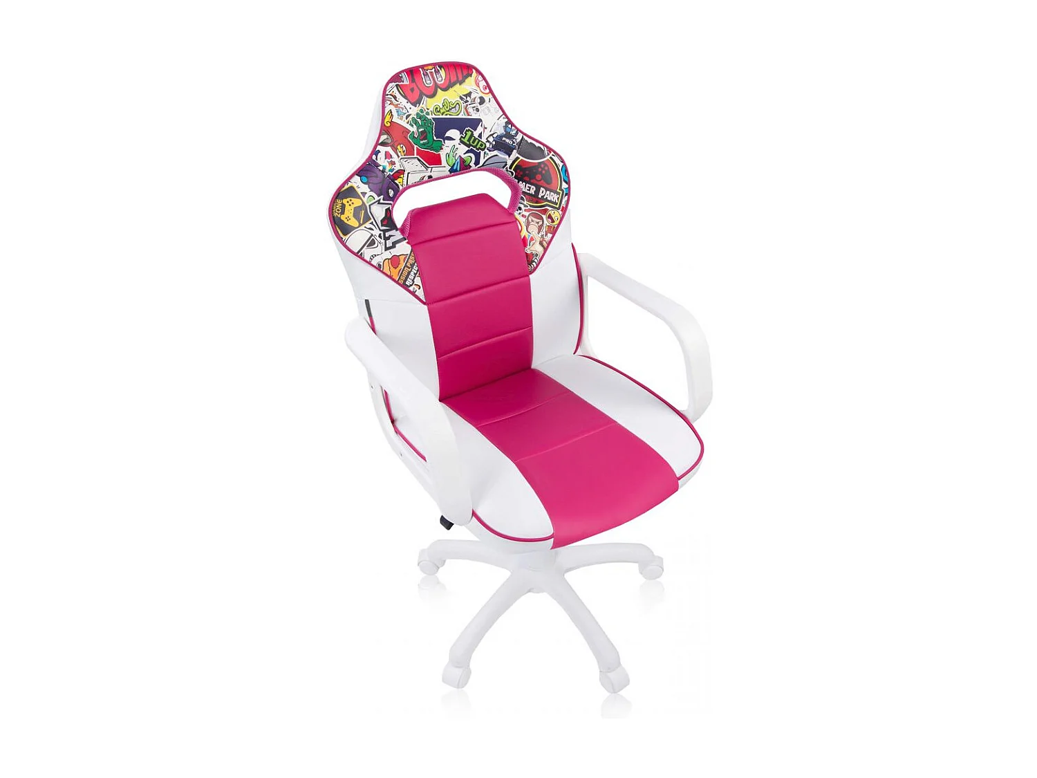 Silla gaming con ruedas y reposabrazos en blanco y rosa 98-109,5 cm DRW Sticker Sticker - Blanco - Rosa DRW