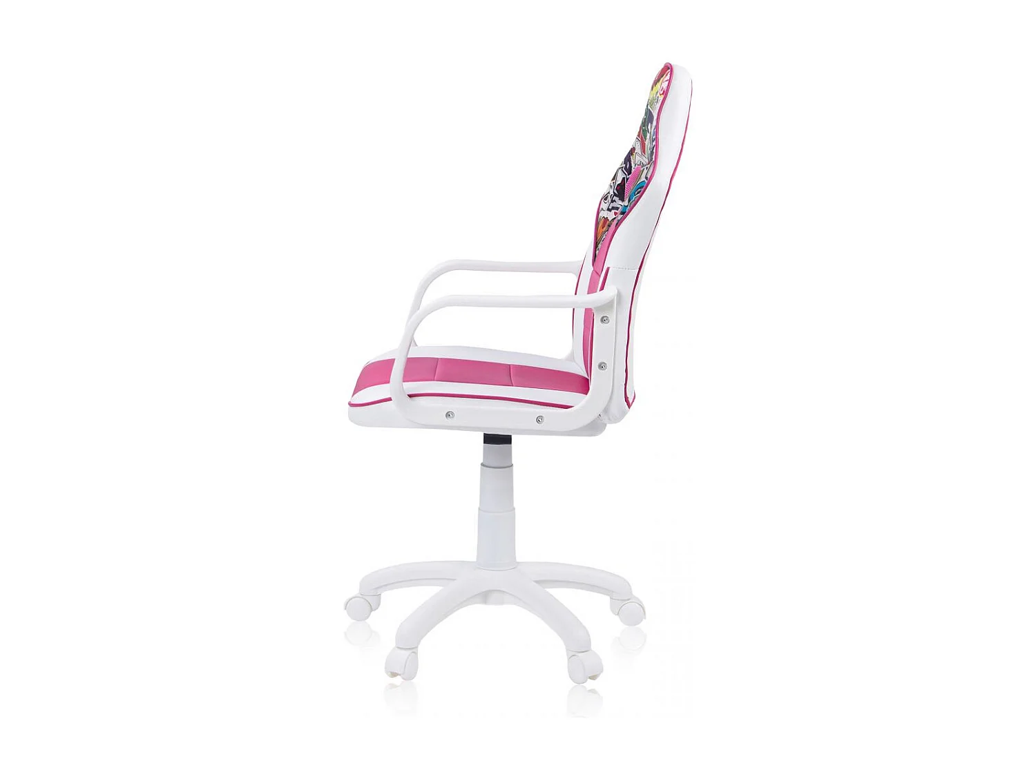 Silla gaming con ruedas y reposabrazos en blanco y rosa 98-109,5 cm DRW Sticker Sticker - Blanco - Rosa DRW