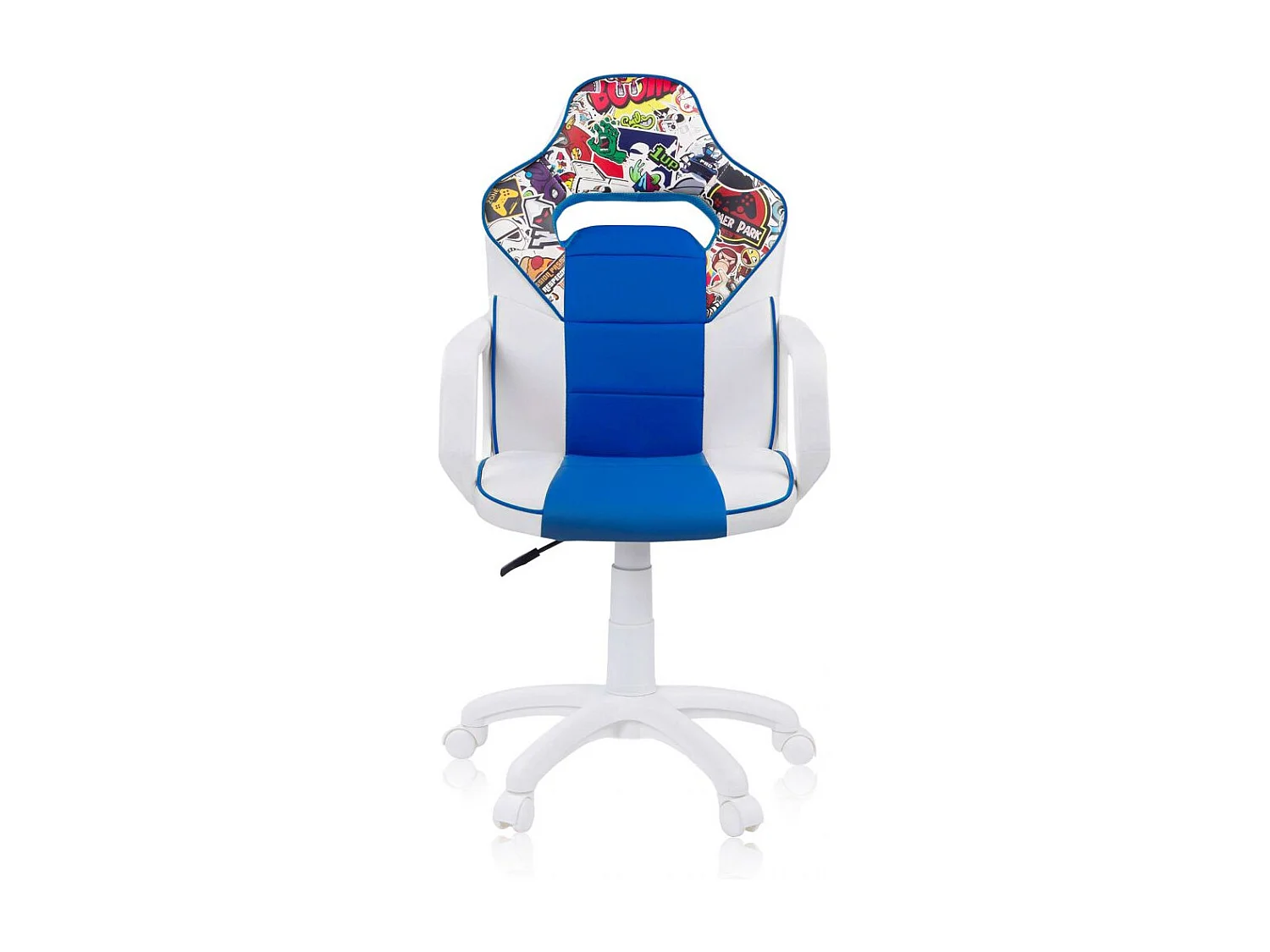 Silla gaming con ruedas y reposabrazos en blanco y azul 98-109,5 cm DRW Sticker Sticker Blanco Azul DRW