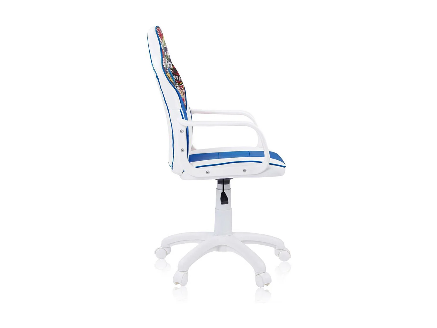 Silla gaming con ruedas y reposabrazos en blanco y azul 98-109,5 cm DRW Sticker Sticker Blanco Azul DRW